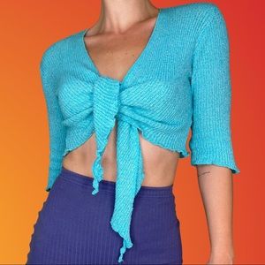 Women's Vintage Wrap Cross Knot Knit Cardigan Sweater Shirt Sleeve Summer